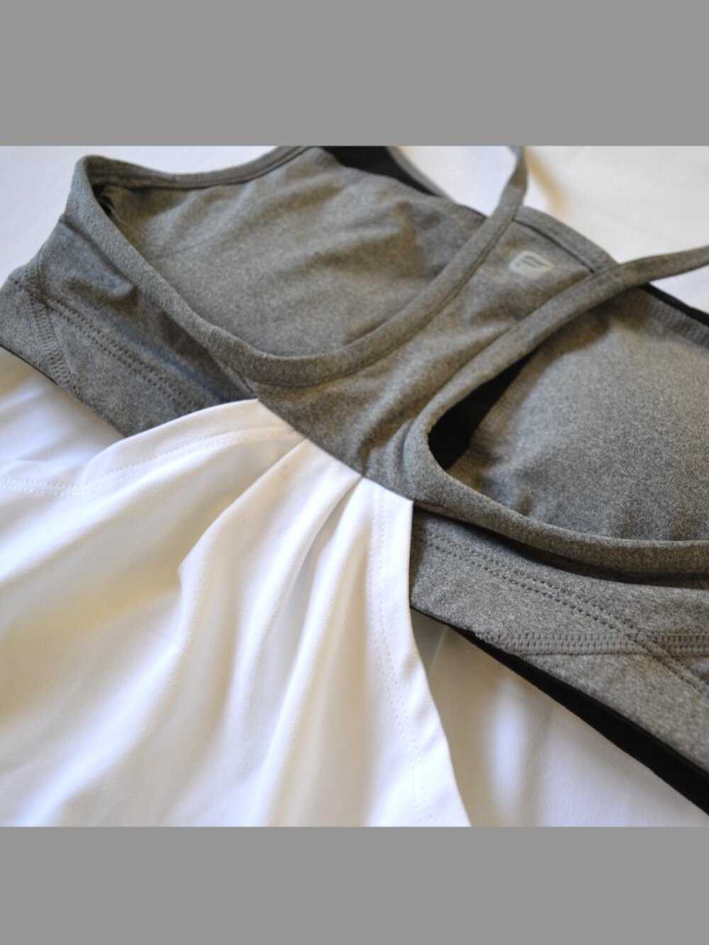 Fabletics “Norwalk” White and Grey Layered Racerback Tank with Built-In Bra - Picture 5 of 11